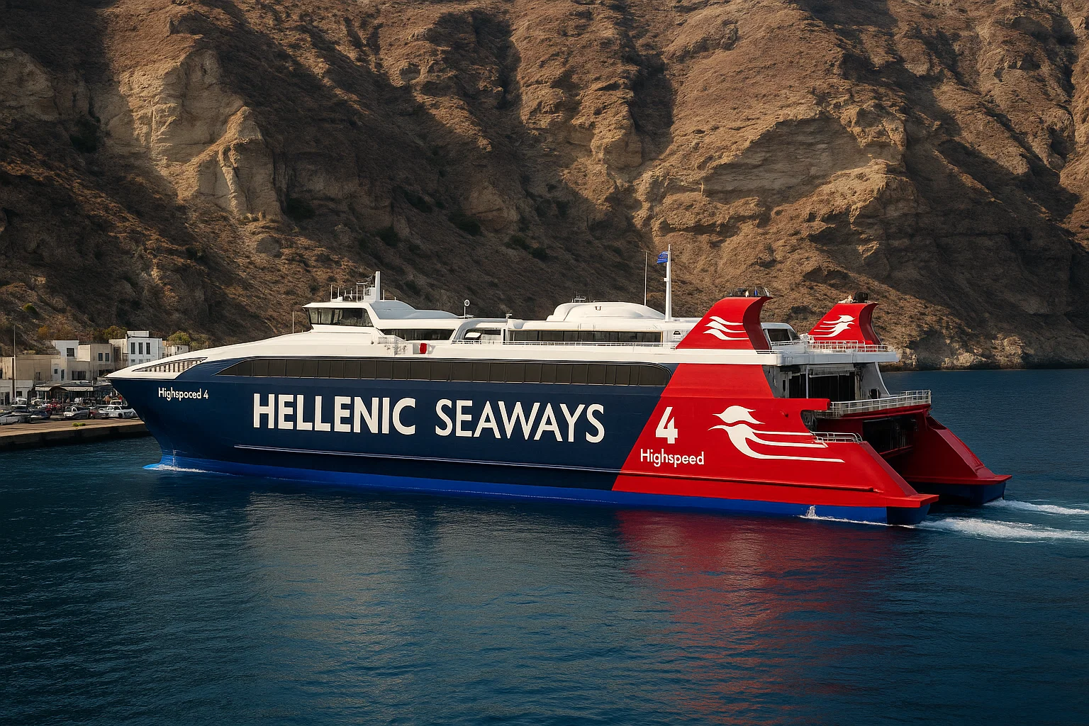 Το high Speed 4 στο λιμάνι στον Αθηνιό ξεκινάει  απο Σαντορίνη για Μύκονο