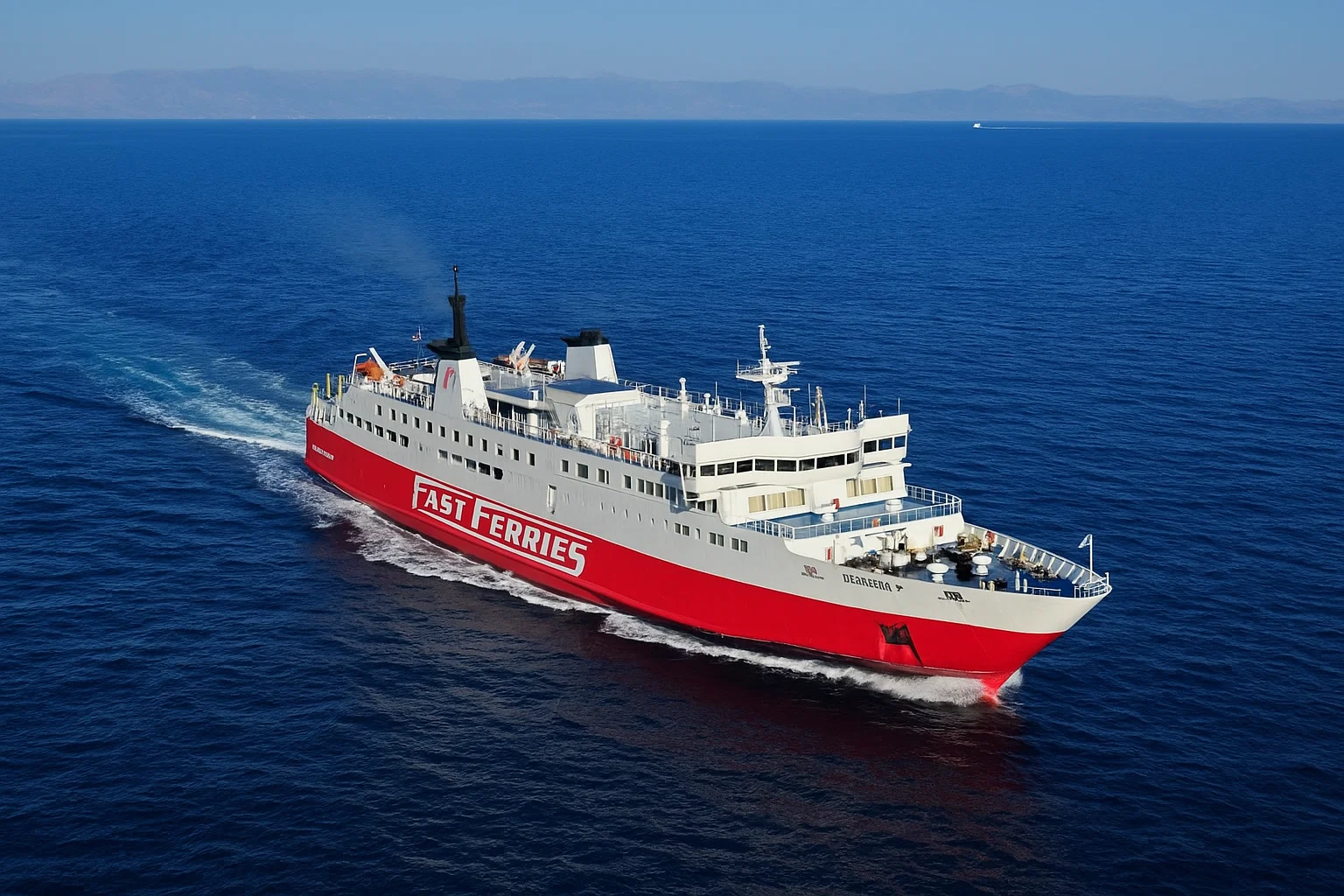 Πλοίο της Hellenic seaways ταξιδευει στο αιγαίο απο Μύκονο προς Νάξο